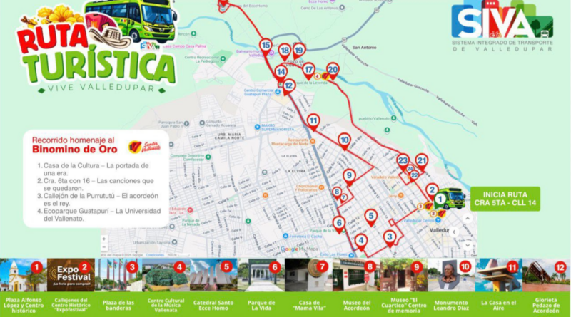 SIVA activa ruta turística «Vive Valledupar» para recorrer la ciudad durante el Festival Vallenato