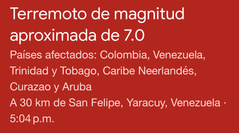 Temblor de magnitud 7,0 en Venezuela se sintió en varios municipios del Cesar