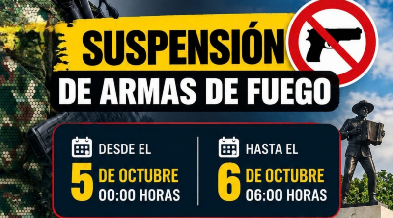Suspenden el porte de armas de fuego en Valledupar por visita presidencial
